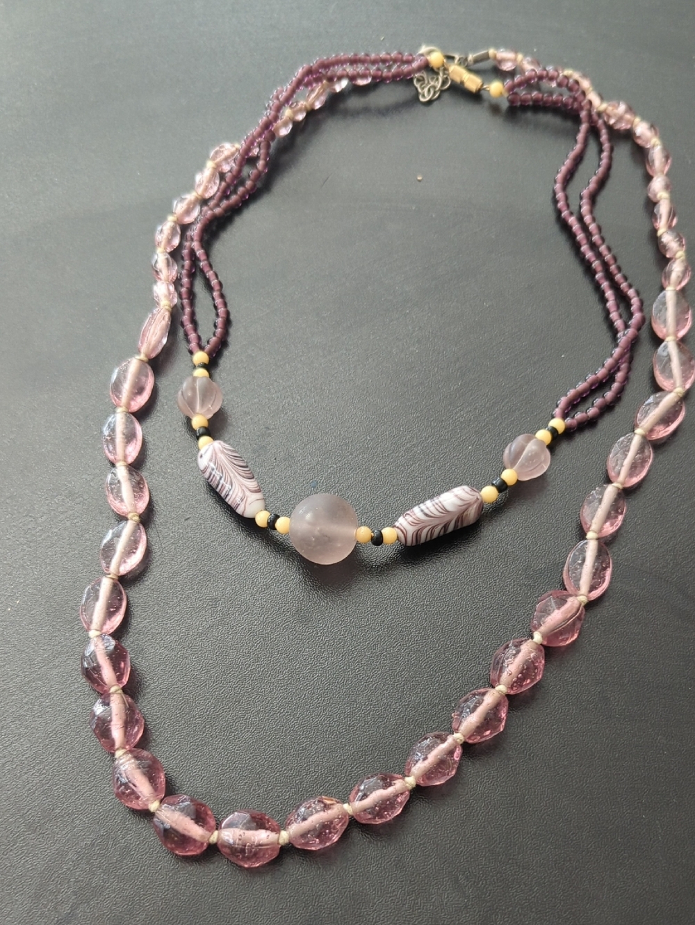 Purple Glass Bead Necklace Stack